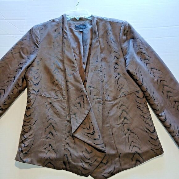Investment Open Front Jacket BlazerWomens Size14 Brown with Black - Picture 7 of 7